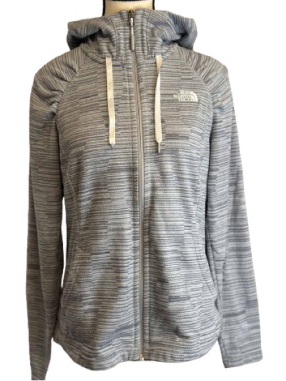 The North Face Mezzaluna Full Zip up Fleece Hoodie Jacket Gray Stria Women M